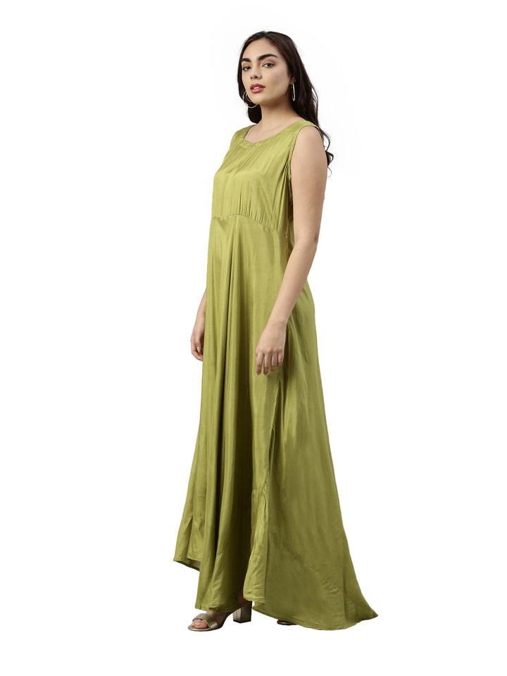 Neerus Green viscose rayon embroidered kurti - side view
