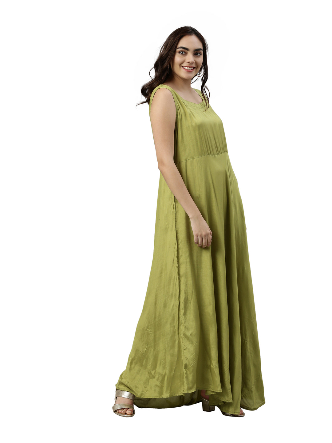 Neerus Green viscose rayon embroidered kurti - detail view 1