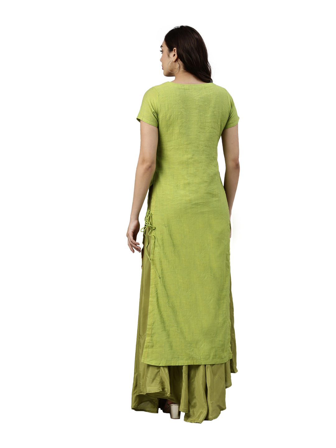 Neerus Green viscose rayon embroidered kurti - detail view 2