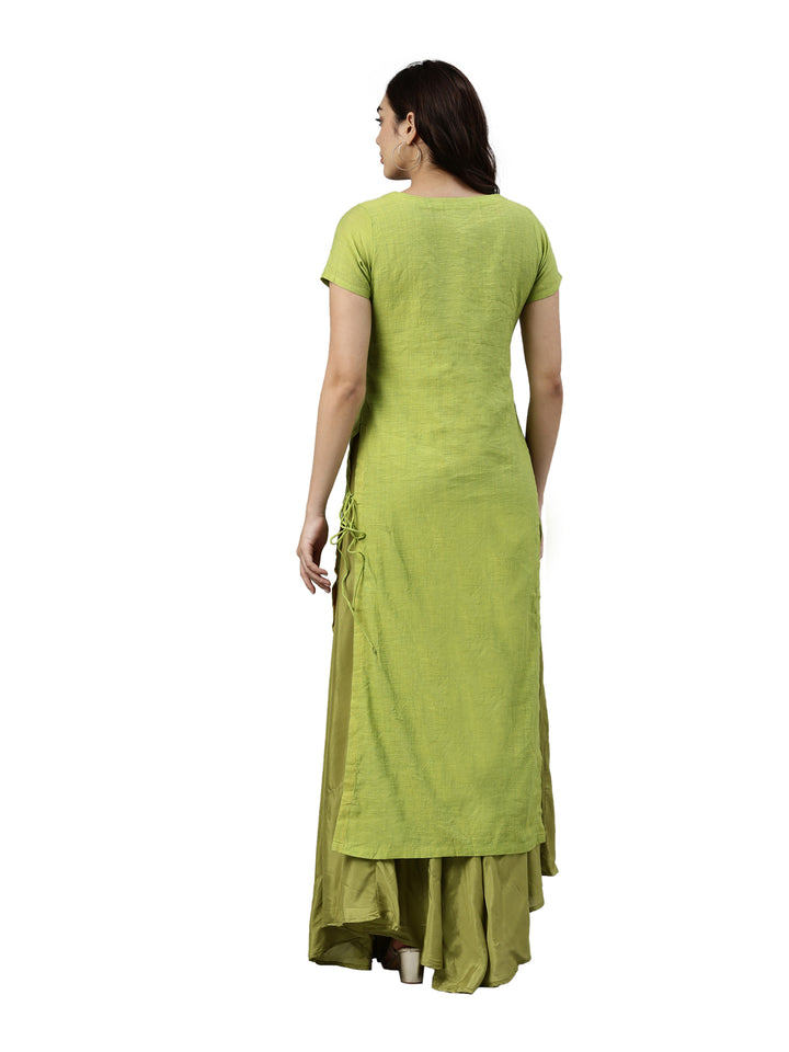 Neerus Green viscose rayon embroidered kurti - detail view 2