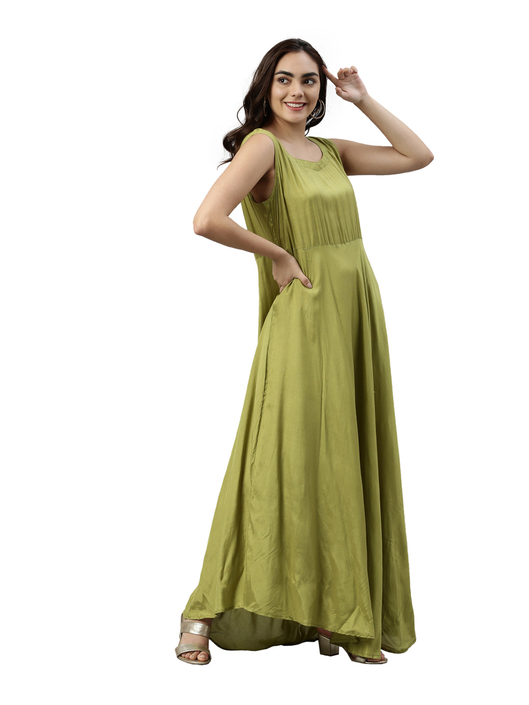Neerus Green viscose rayon embroidered kurti - detail view 3