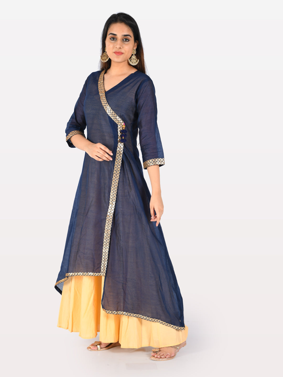 Neerus Blue & Yellow Angrakha Kurta