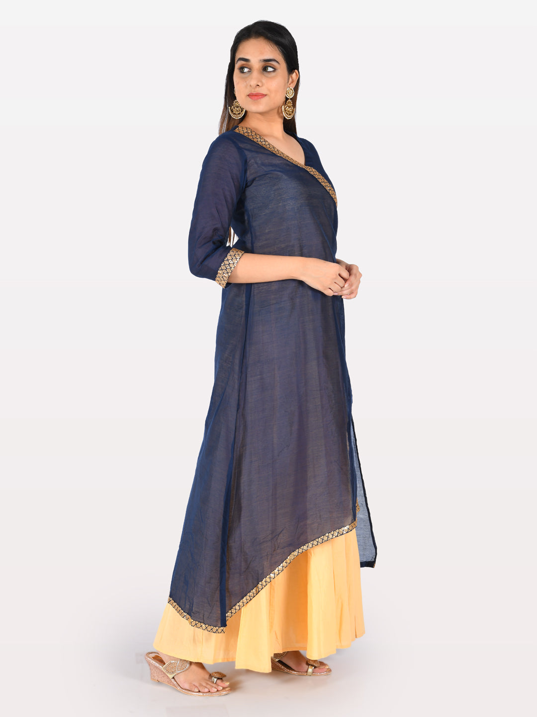 Neerus Blue & Yellow Angrakha Kurta
