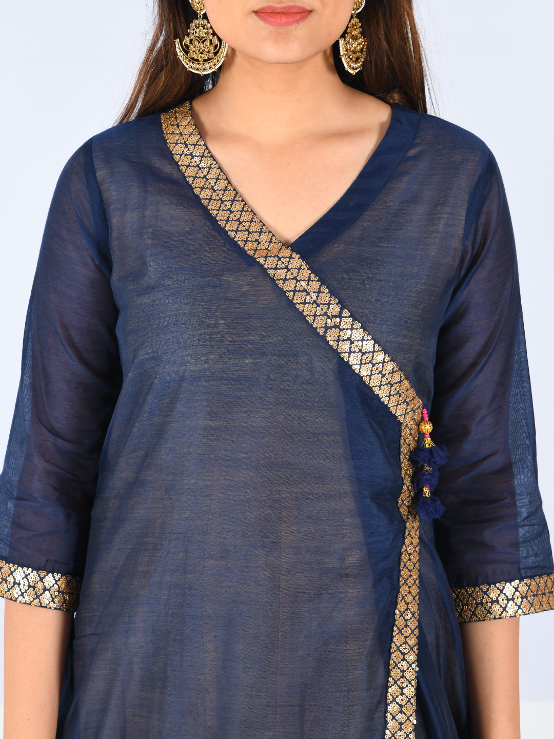 Neerus Blue & Yellow Angrakha Kurta