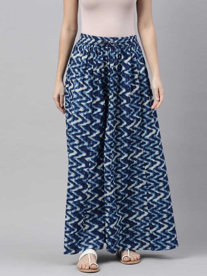 Neerus Blue Color Cotton Fabric Plazzo