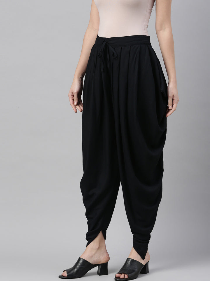 Neerus Black rayon solid dhotti bottom - side view