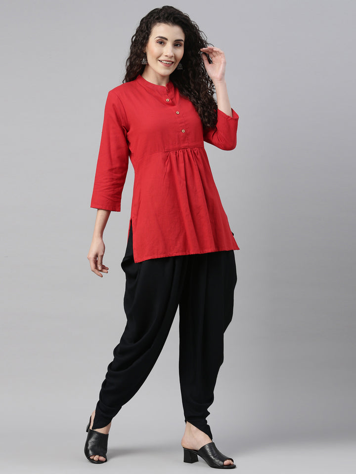 Neerus Black rayon solid dhotti bottom - front view