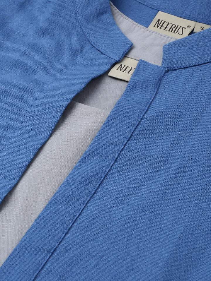 Neerus Women Blue Grey Embroidered Layered A-Line Kurta