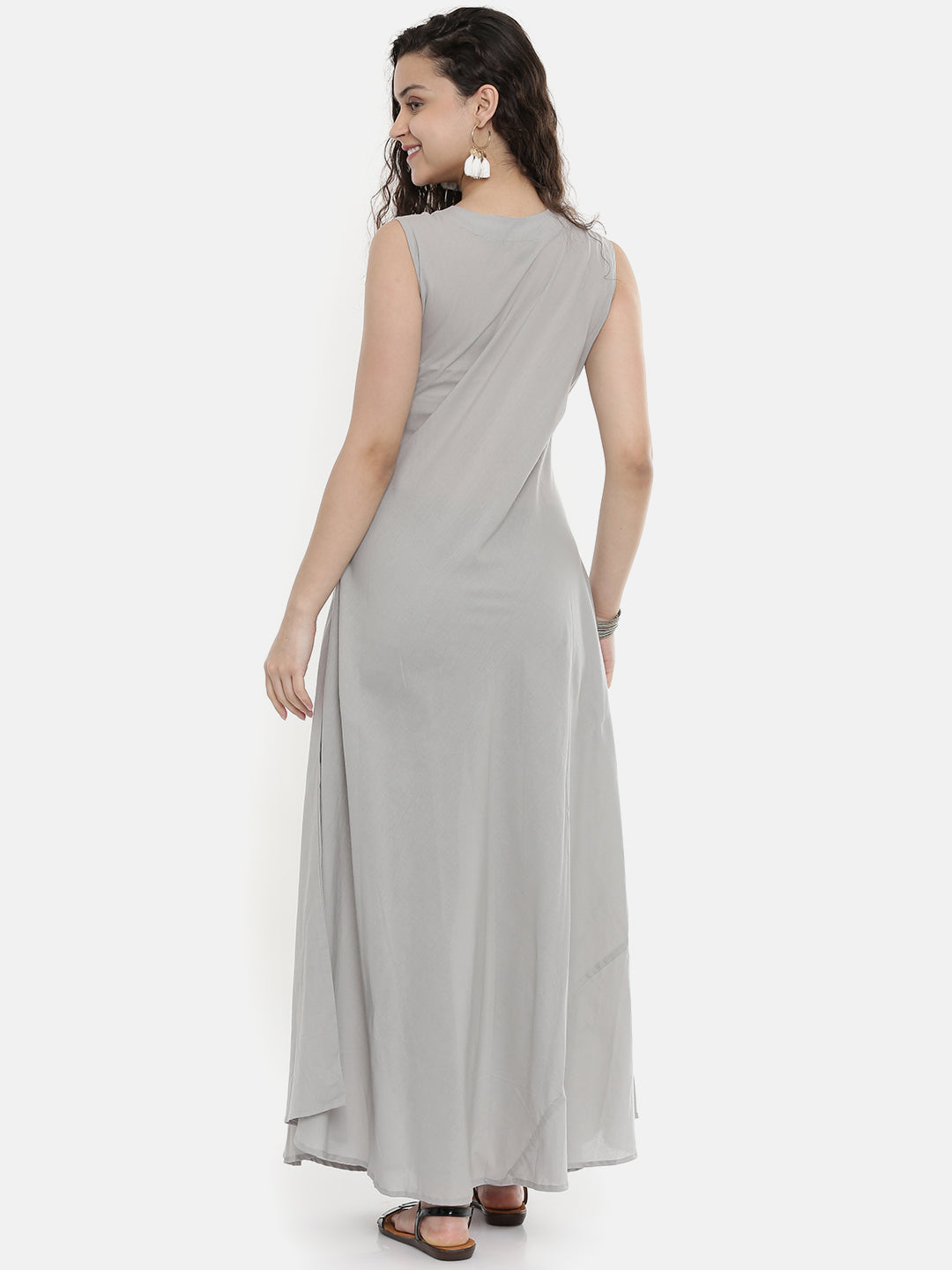 Neerus Women Blue Grey Embroidered Layered A-Line Kurta