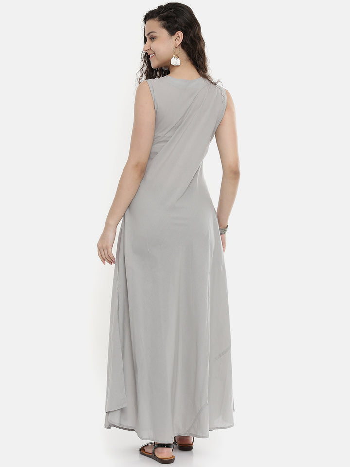 Neerus Women Blue Grey Embroidered Layered A-Line Kurta