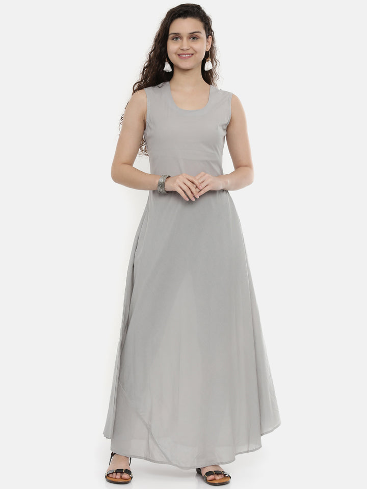 Neerus Women Blue Grey Embroidered Layered A-Line Kurta