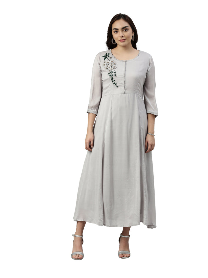 Neerus Grey muslin straight kurta - front view