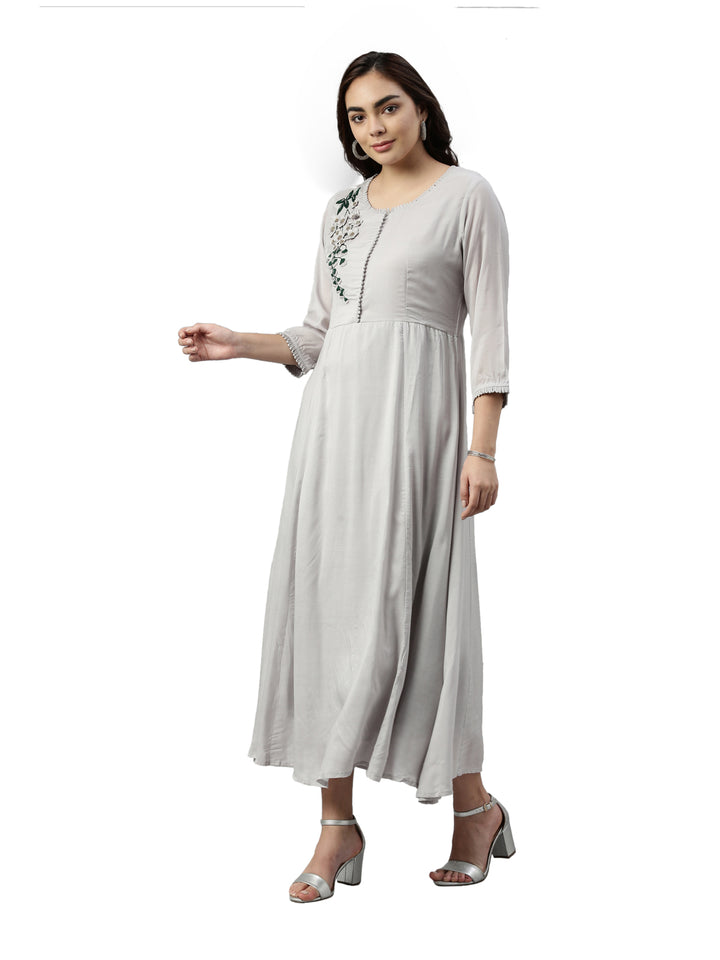Neerus Grey muslin straight kurta - side view