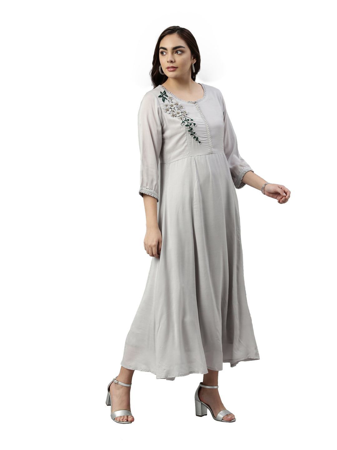Neerus Grey muslin straight kurta - detail view 1