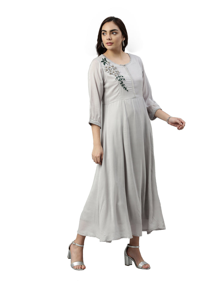 Neerus Grey muslin straight kurta - detail view 1