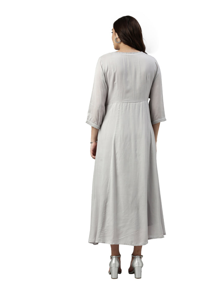 Neerus Grey muslin straight kurta - detail view 2