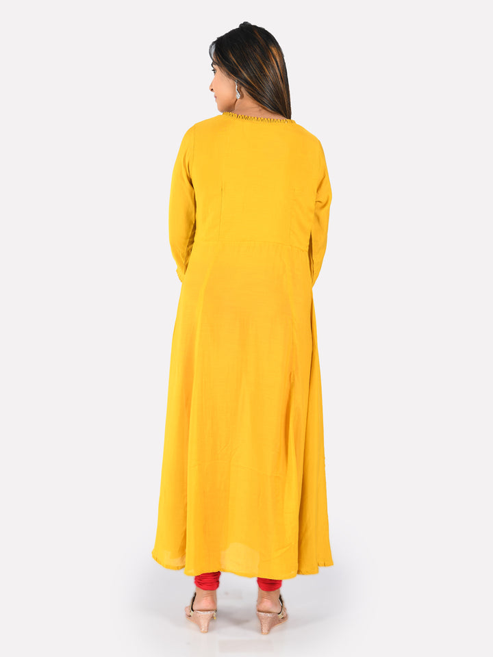 Neerus Yellow Embroidered Fit & Flare Kurta