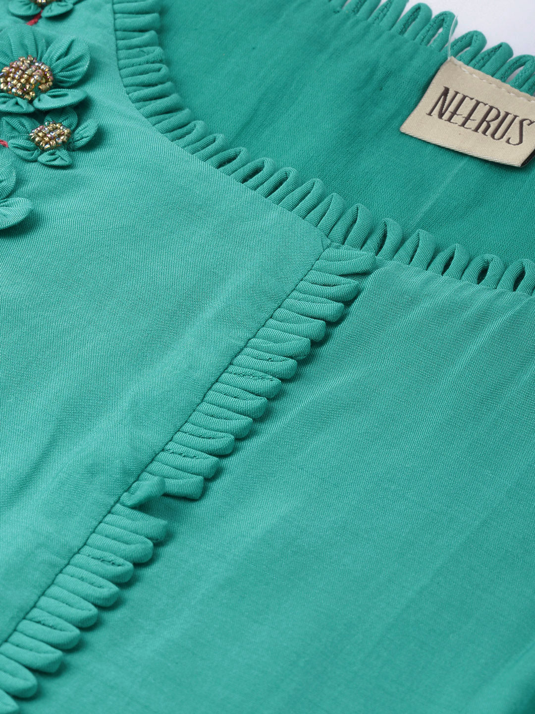 Neerus Green Embellished A Line Kurta