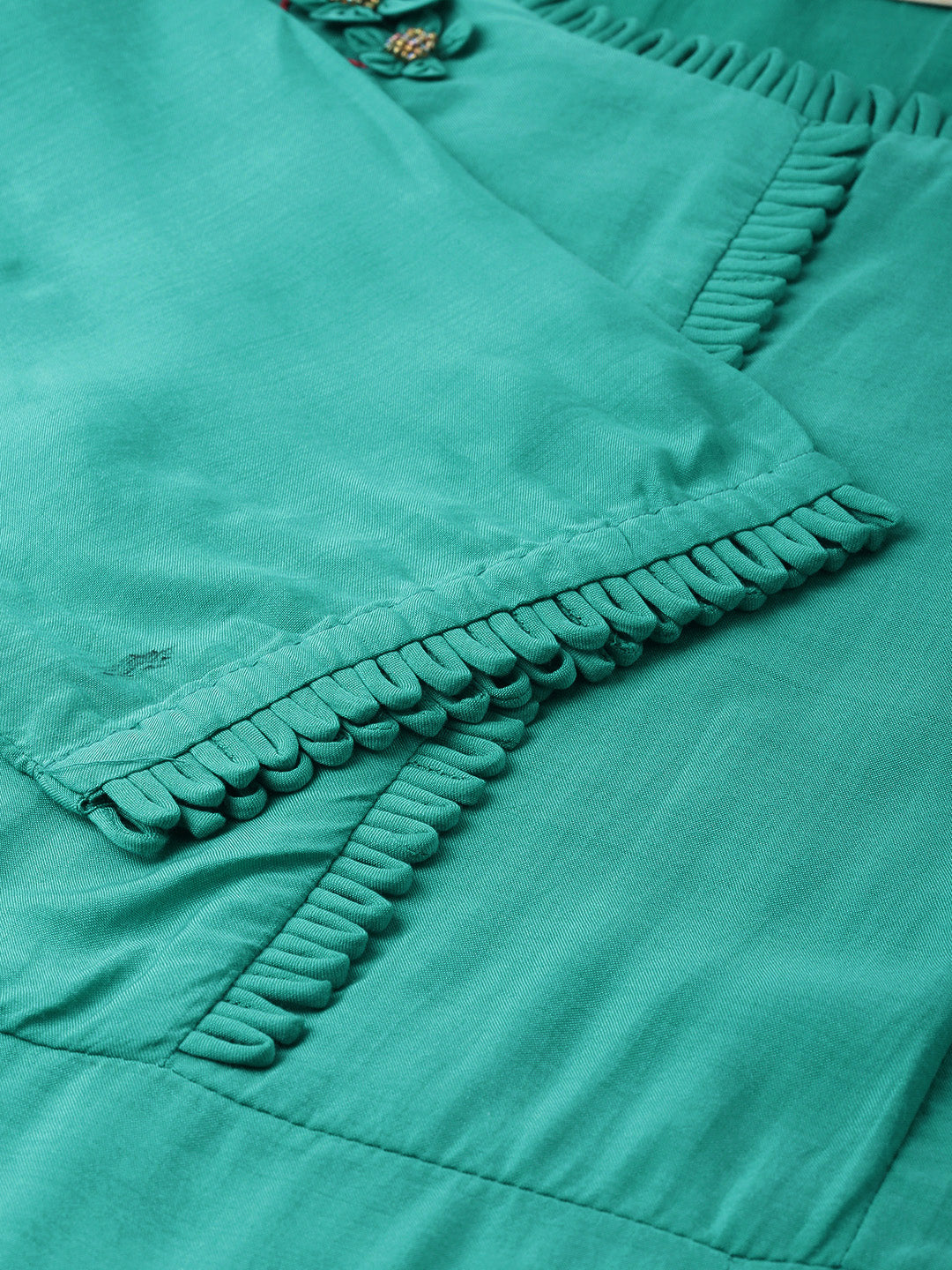 Neerus Green Embellished A Line Kurta