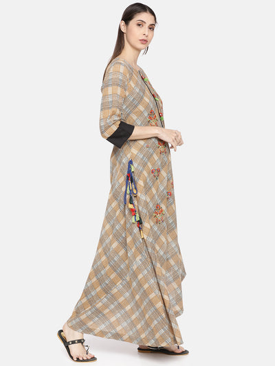 Neeru's Brown Embroidered High Low Kurta