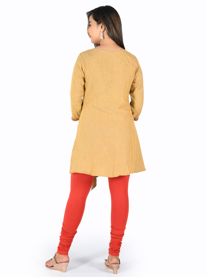 Neerus Beige Embroidered High Low Kurta