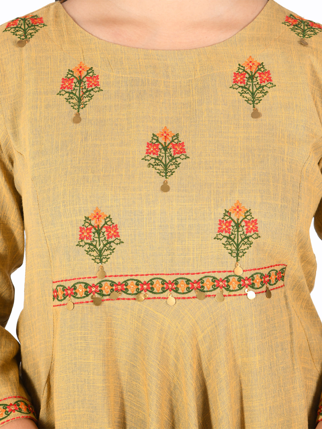 Neeru's Beige Embroidered High Low Kurta