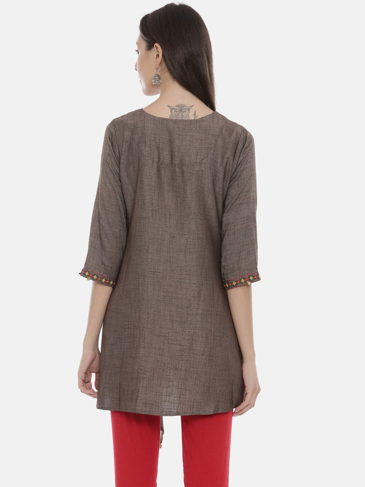 Neerus Grey Embroidered High Low Kurta