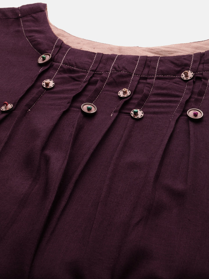 Neerus Purple rayon high-low kurti - back view