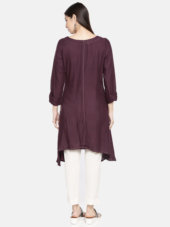 Neerus Purple rayon high-low kurti - detail view 1