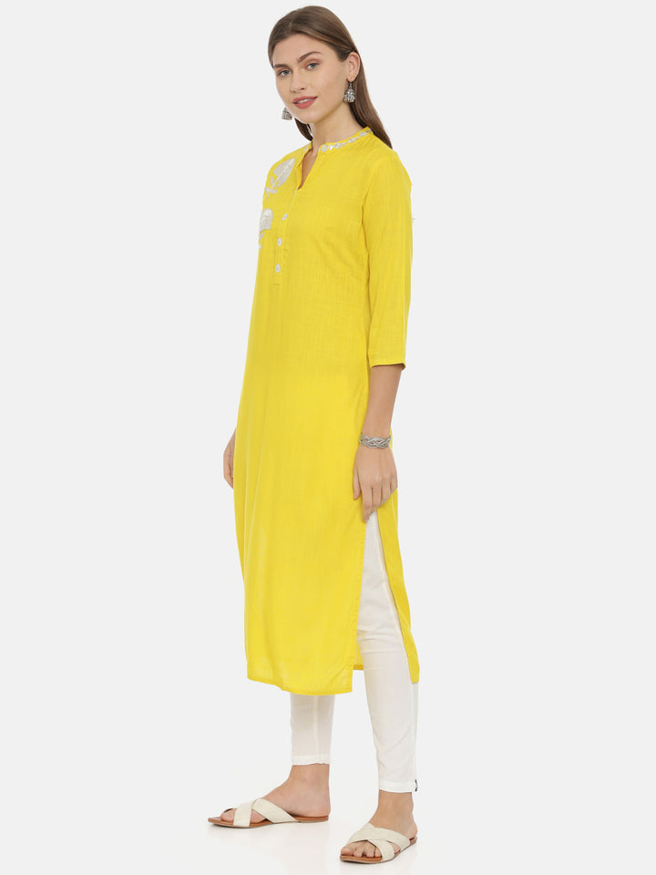 Neerus Yellow Embellished Straight Kurta