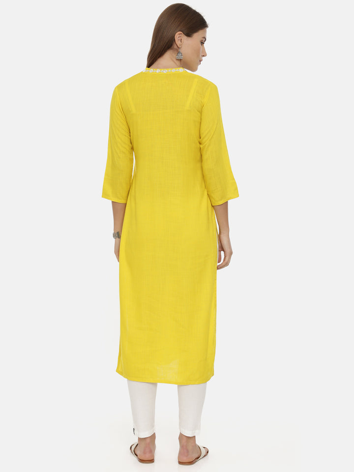 Neerus Yellow Embellished Straight Kurta