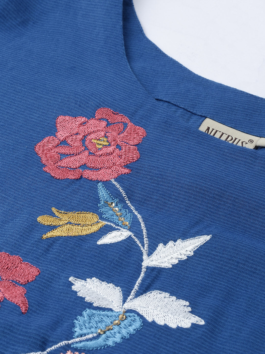 Neerus Women Blue Floral Embroidered A-Line Kurta