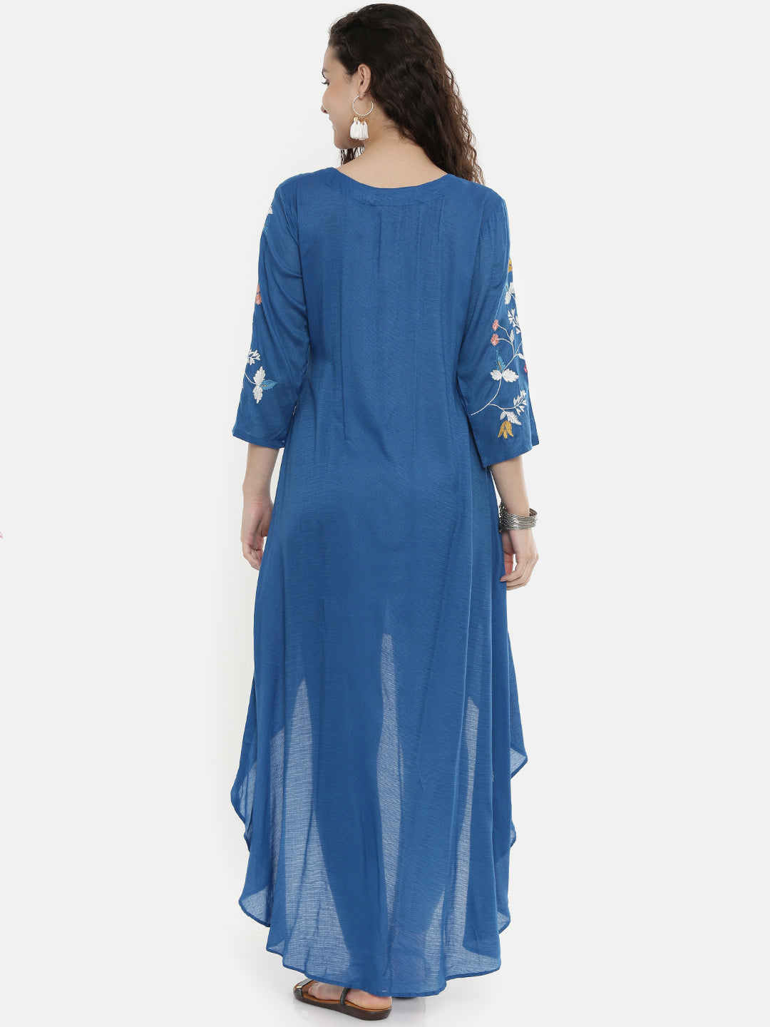 Neerus Women Blue Floral Embroidered A-Line Kurta