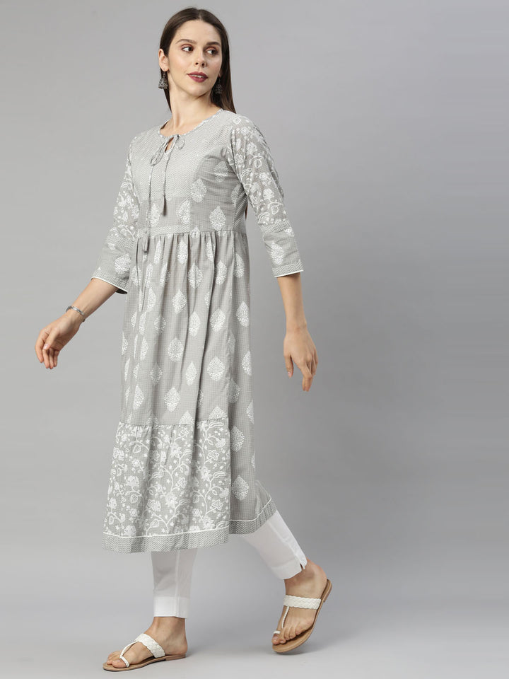 Neerus L Gray Color Cotton Fabric Tunic