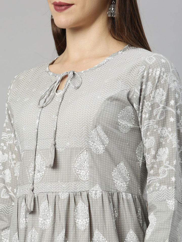 Neerus L Gray Color Cotton Fabric Tunic