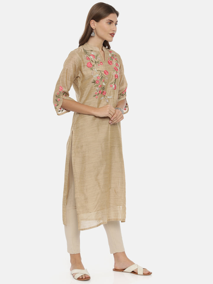 Neerus Beige Color Chanderi Fabric Tunic