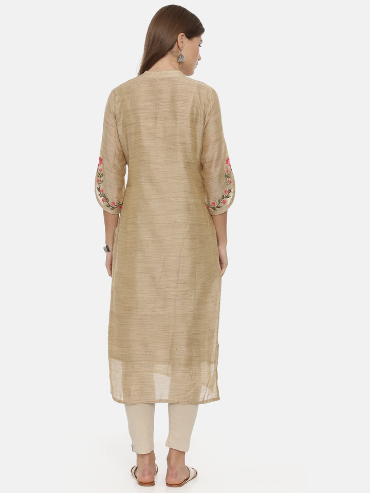 Neerus Beige Color Chanderi Fabric Tunic