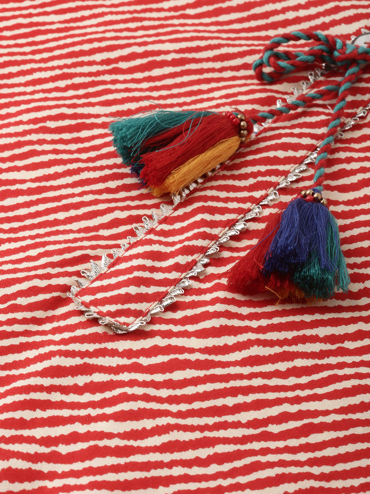 Neerus Red Striped Straight Kurta