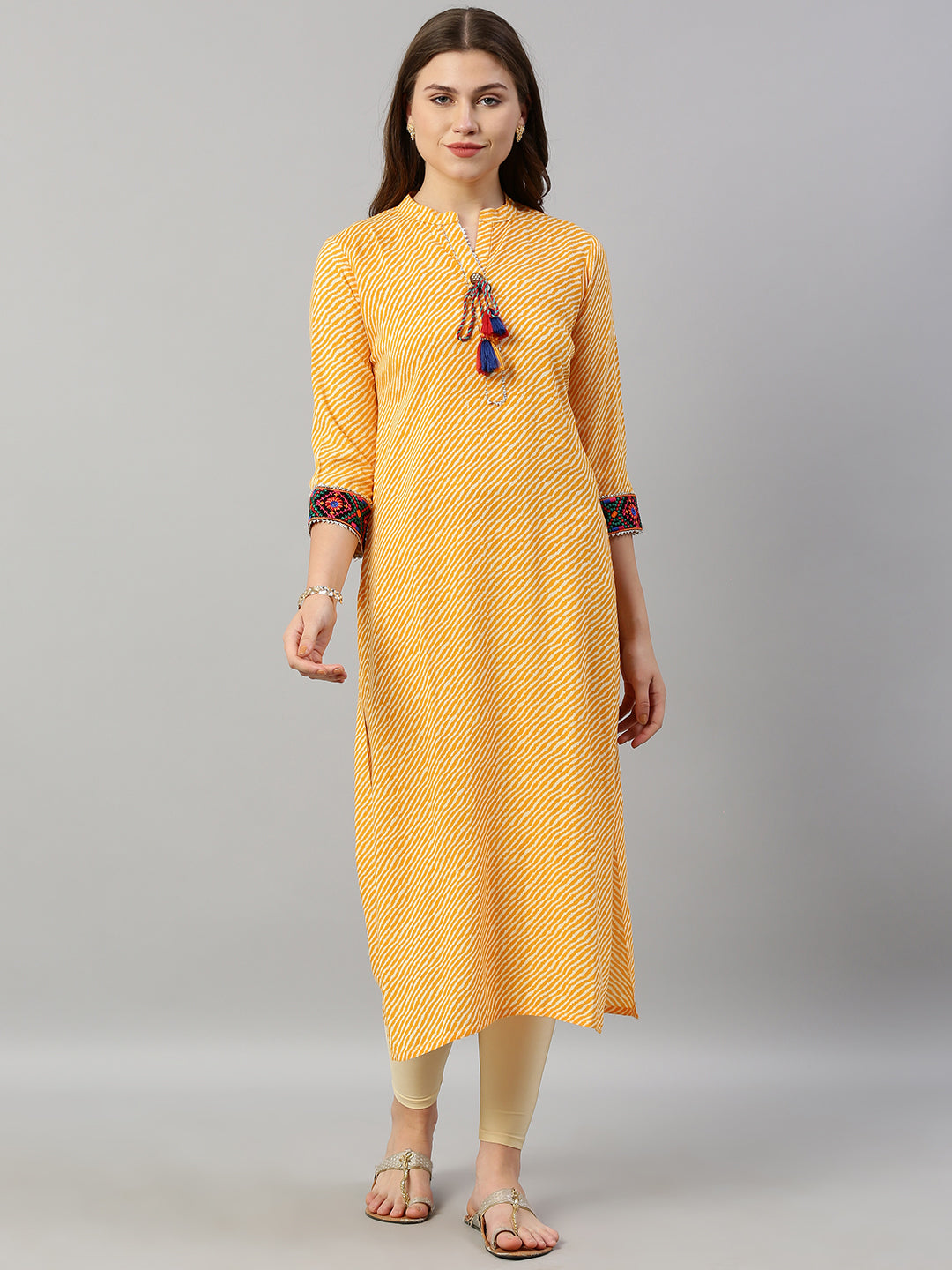 Neeru's Yellow Striped Straight Kurta