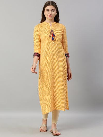 Neeru's Yellow Striped Straight Kurta