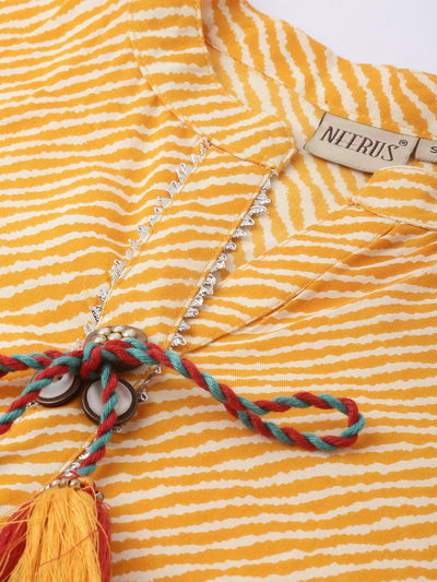 Neeru's Yellow Striped Straight Kurta