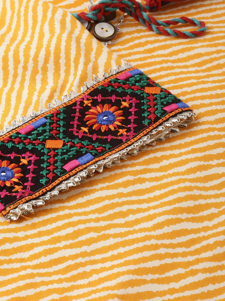 Neerus Yellow Striped Straight Kurta