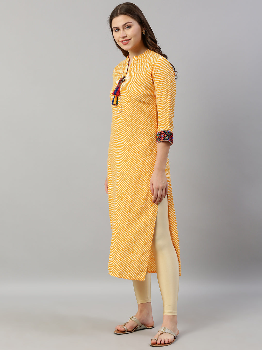 Neeru's Yellow Striped Straight Kurta