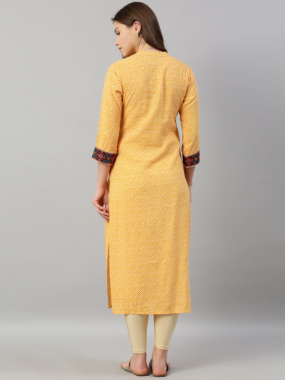 Neeru's Yellow Striped Straight Kurta