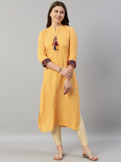 Neeru's Yellow Striped Straight Kurta