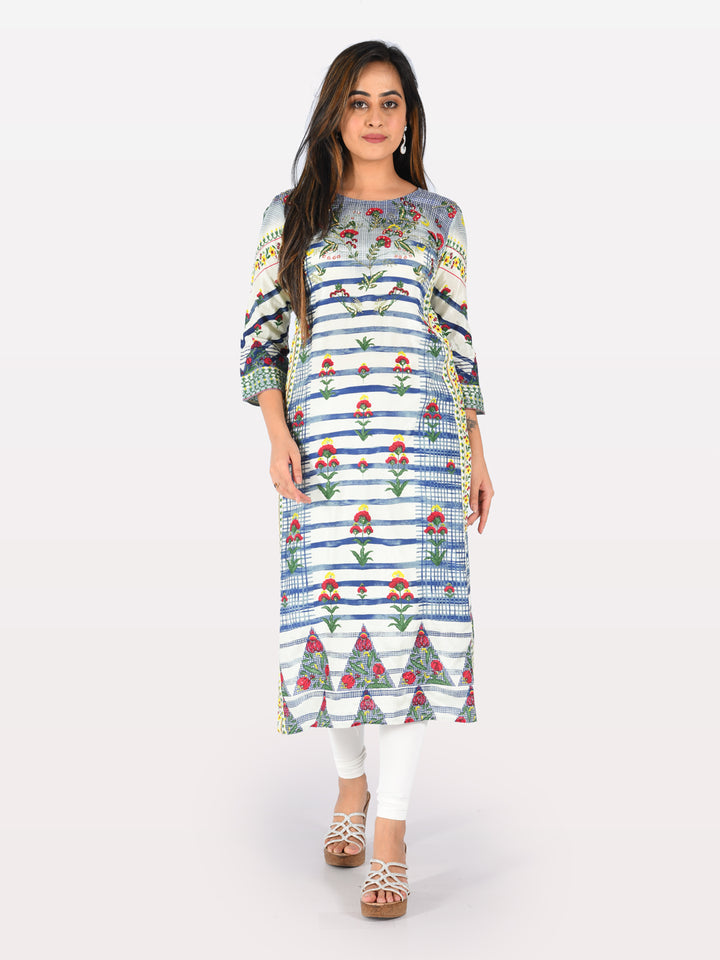 Neerus Multi printed straight kurta ethnic motif - detail view 2