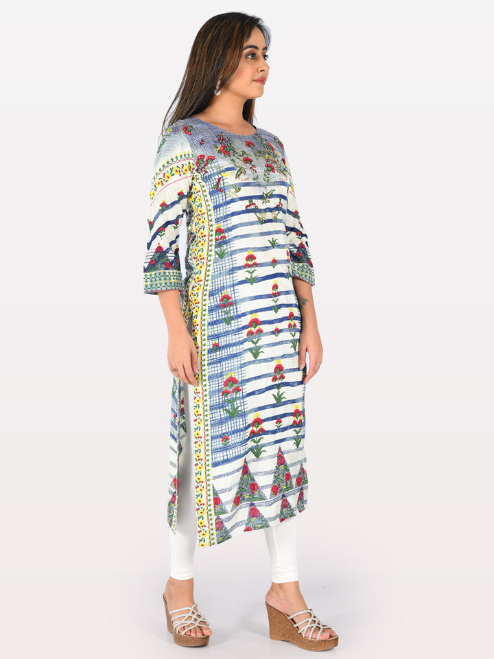Neerus Multi printed straight kurta ethnic motif - front view