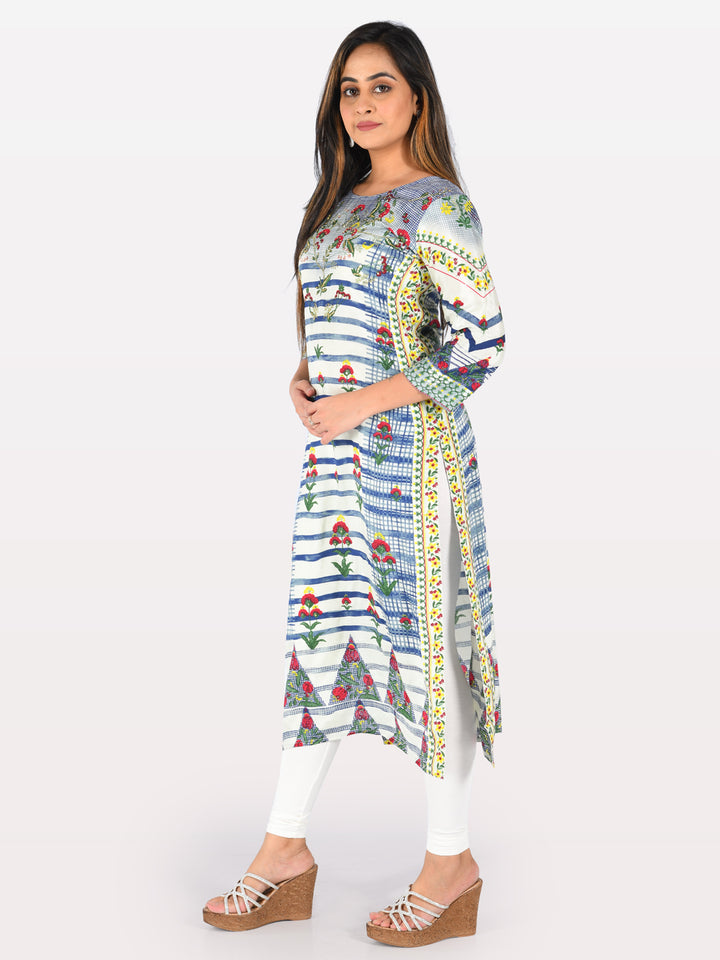 Neerus Multi printed straight kurta ethnic motif - back view
