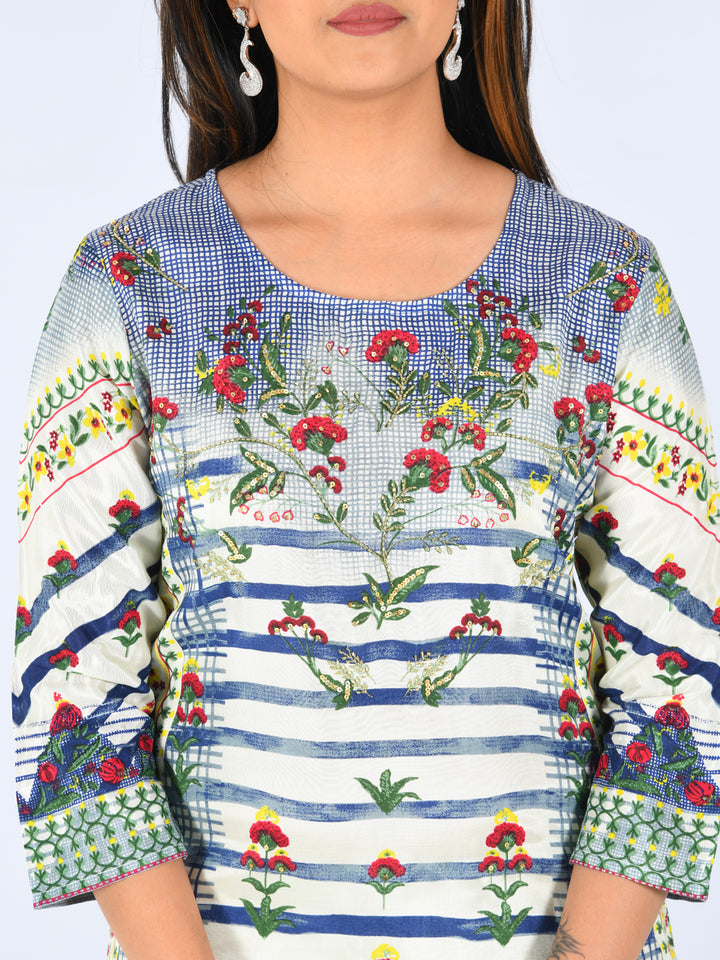 Neerus Multi printed straight kurta ethnic motif - detail view 1