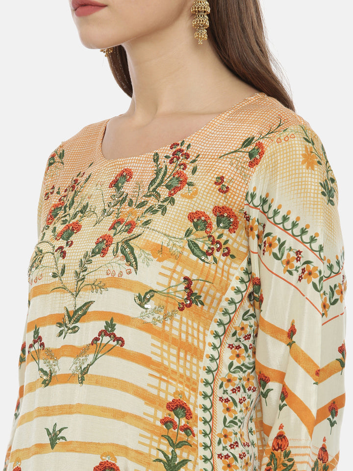 Neerus Orange cotton printed straight kurta - back view